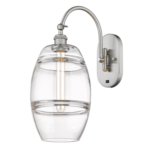 Innovations Vaz 8in 1-Light Wall Sconce | Industrial Brushed Satin Nickel and Clear Glass | Hallway & Bedroom Accent | 8 x 19 in | Model 918-1W-SN-G557-8CL