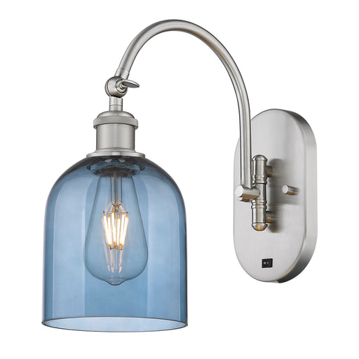 Innovations Bella 6in 1-Light Wall Sconce | Industrial Brushed Satin Nickel and Blue Glass | Bedroom & Hallway Accent | Model 918-1W-SN-G558-6BL