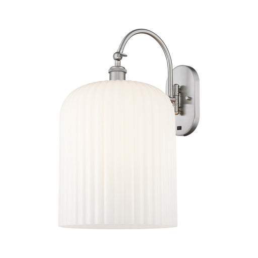 Innovations Bridal Veil 12in 1-Light Wall Sconce | Industrial Brushed Satin Nickel and Gloss White Ribbed Glass | Living Room | Model 918-1W-SN-G559-12GWH