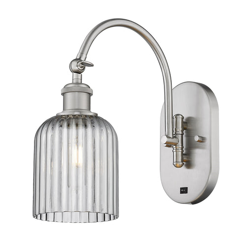 Innovations Bridal Veil 5in 1-Light Wall Sconce | Industrial Brushed Satin Nickel and Light Smoke Ribbed Glass | Hallway & | Model 918-1W-SN-G559-5SM