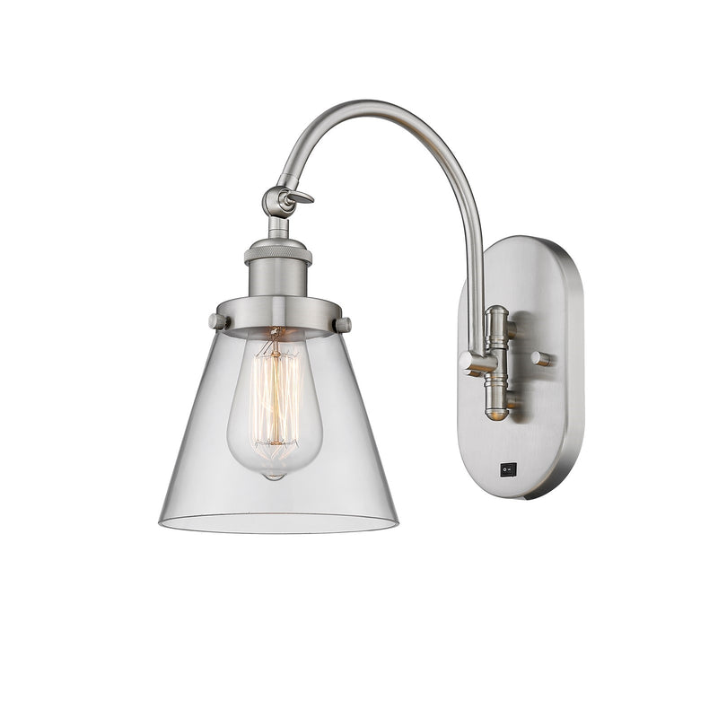 Innovations Cone 6.25in 1-Light Swing Arm Wall Sconce | Industrial Brushed Satin Nickel Steel and Clear Glass | Bedroom & Living | Model 918-1W-SN-G62-LED