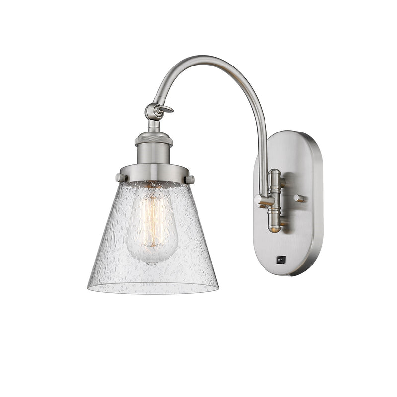 Innovations Cone 6.25in 1-Light Swing Arm Wall Sconce | Industrial Brushed Satin Nickel Steel and Seedy Glass | Bedroom & Living | Model 918-1W-SN-G64