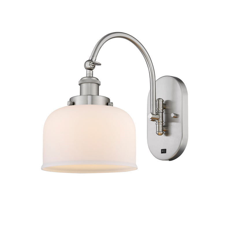 Innovations Bell 8in 1-Light Swing Arm Wall Sconce | Industrial Brushed Satin Nickel Steel and Matte White Glass | Bedroom & Living | Model 918-1W-SN-G71