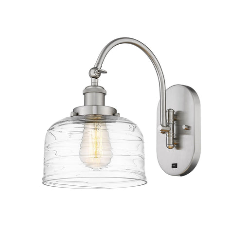 Innovations Bell 8in 1-Light Swing Arm Lamp | Industrial Brushed Satin Nickel Steel and Clear Deco Swirl Glass | Bedroom & | Model 918-1W-SN-G713-LED