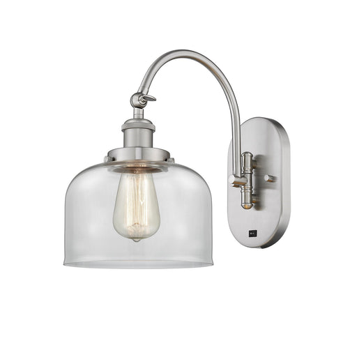 Innovations Bell 8in 1-Light Swing Arm Lamp | Industrial Brushed Satin Nickel Steel and Clear Glass | Bedroom & Living Room Reading | Model 918-1W-SN-G72