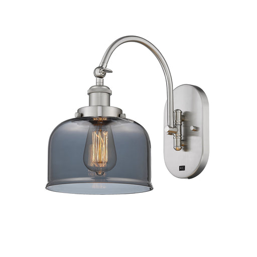 Innovations Bell 8in 1-Light Swing Arm Wall Sconce | Industrial Brushed Satin Nickel and Light Smoke Glass | Bedroom & Living Room | Model 918-1W-SN-G73
