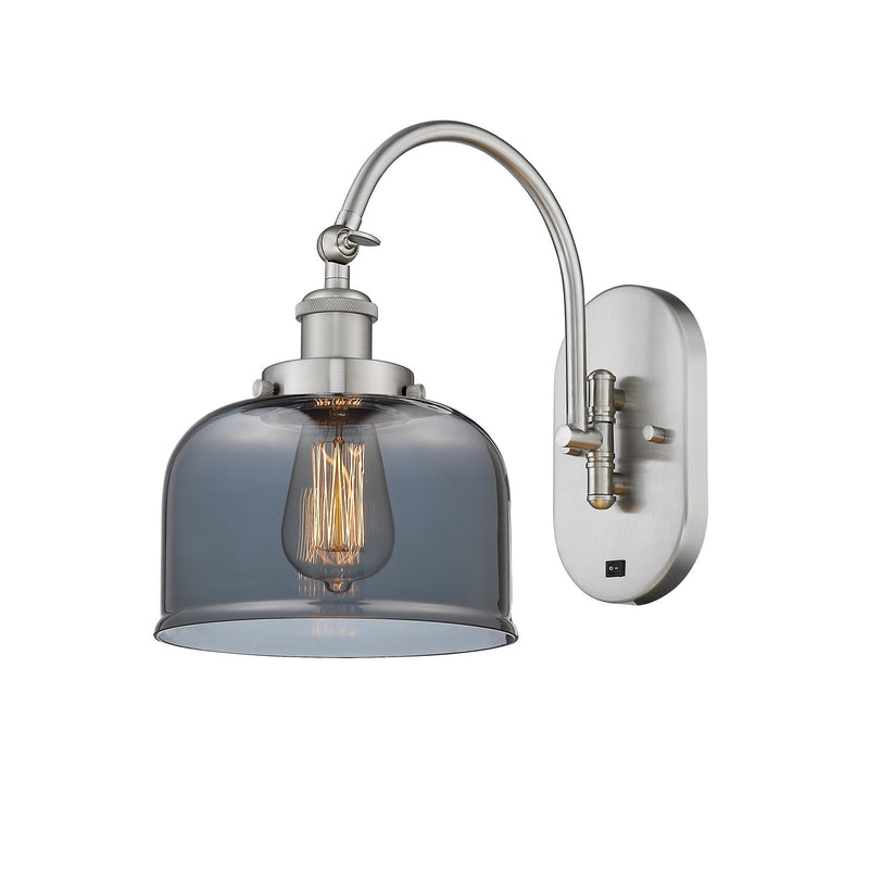 Innovations Bell 8in 1-Light Swing Arm Wall Sconce | Industrial Brushed Satin Nickel and Light Smoke Glass | Bedroom & Living | Model 918-1W-SN-G73-LED