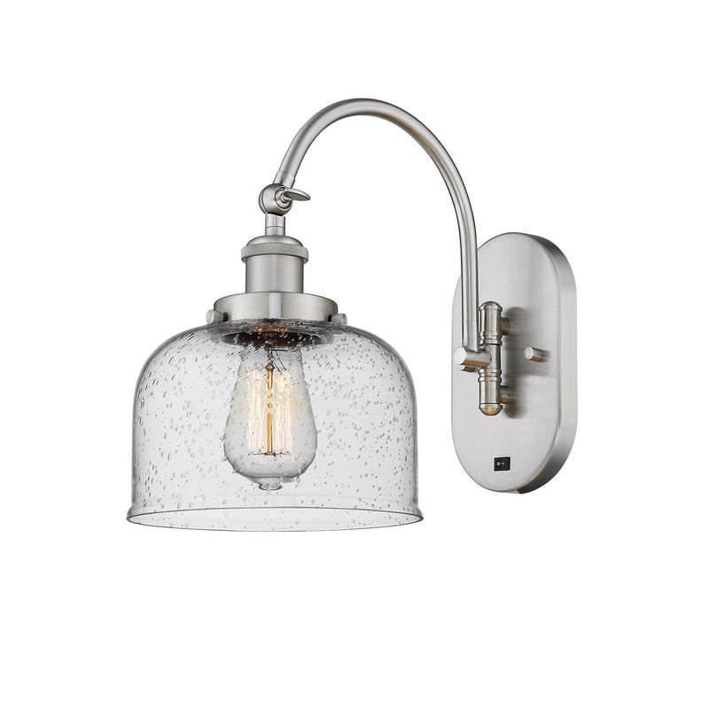 Innovations Bell 8in 1-Light Swing Arm Wall Sconce | Industrial Brushed Satin Nickel and Seedy Glass | Bedroom & Living Room Reading | Model 918-1W-SN-G74