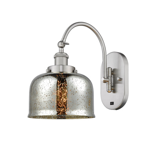 Innovations Bell 8in 1-Light Swing Arm Lamp | Traditional Farmhouse Brushed Satin Nickel and Silver Plated Mercury Glass | Model 918-1W-SN-G78-LED