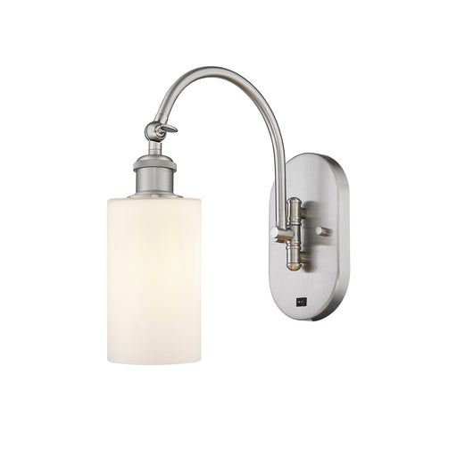 Innovations Clymer 4in 1-Light Wall Sconce | Industrial Modern Brushed Satin Nickel and Matte White Glass | Bedroom & Hallway | Model 918-1W-SN-G801