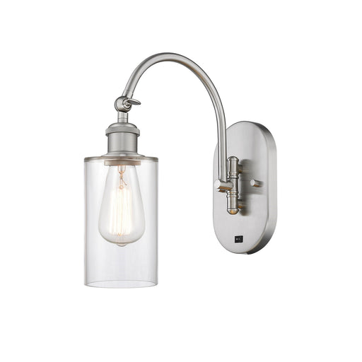 Innovations Clymer 4in 1-Light Wall Sconce | Industrial Modern Brushed Satin Nickel and Clear Glass | Bedroom & Hallway Accent | Model 918-1W-SN-G802