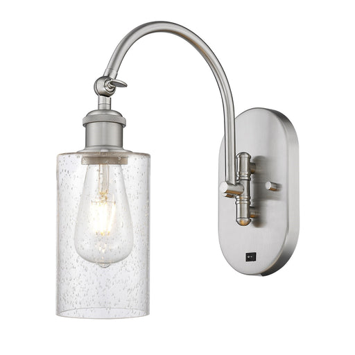 Innovations Clymer 4in 1-Light Wall Sconce | Industrial Brushed Satin Nickel Steel and Seedy Glass | Hallway & Bathroom Accent | Model 918-1W-SN-G804
