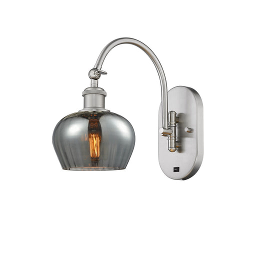 Innovations Fenton 11.5in 1-Light Wall Sconce | Industrial Brushed Satin Nickel Steel and Cast Brass with Light Smoke Ribbed Glass | Model 918-1W-SN-G93
