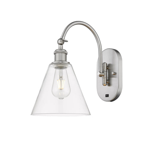 Innovations Berkshire Glass 8in 1-Light Wall Sconce | Industrial Brushed Satin Nickel and Clear Glass | Hallway & Bathroom Accent | Model 918-1W-SN-GBC-82