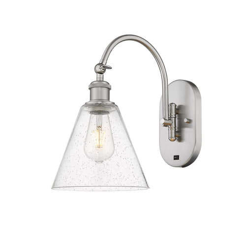 Innovations Berkshire Glass 8in 1-Light Wall Sconce | Industrial Brushed Satin Nickel and Seedy Glass | Hallway & Bathroom Accent | Model 918-1W-SN-GBC-84