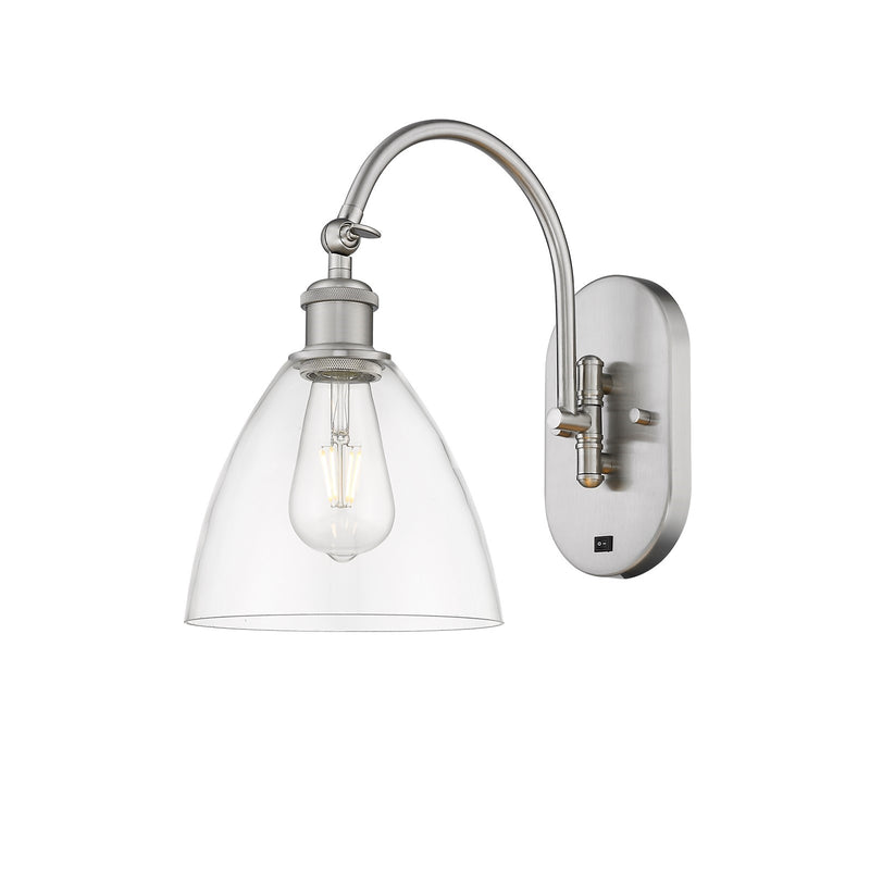 Innovations Bristol 7.5in 1-Light Wall Sconce | Industrial Brushed Satin Nickel and Clear Glass | Hallway & Bedroom Accent | Model 918-1W-SN-GBD-752