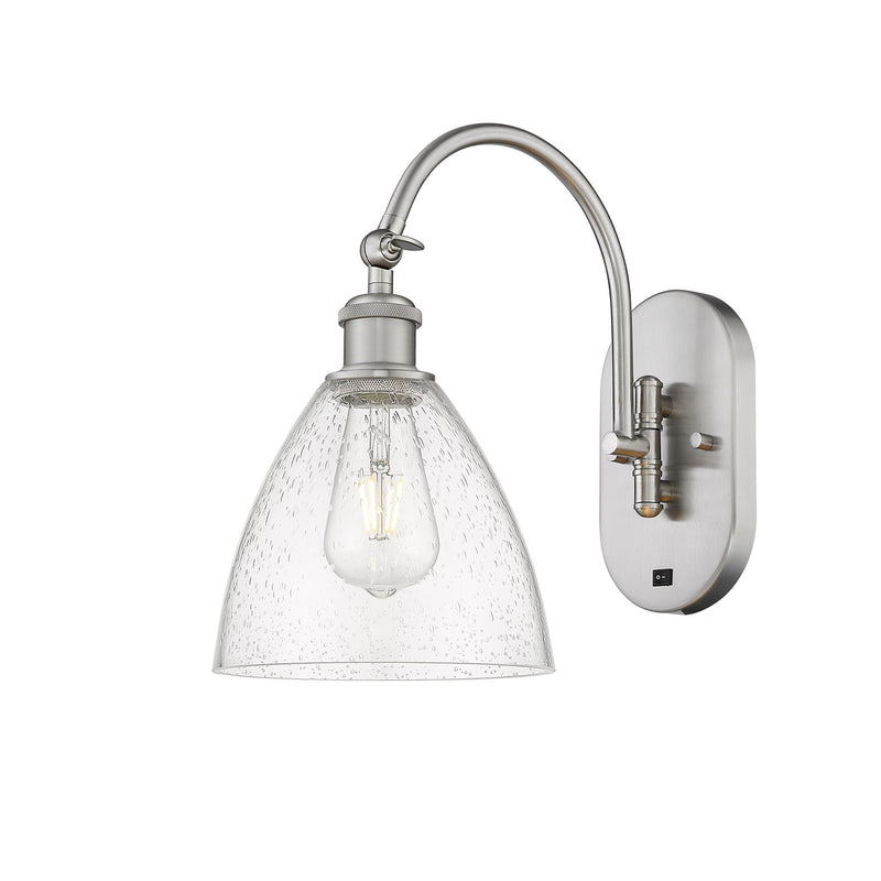 Innovations Bristol 7.5in 1-Light Wall Sconce | Industrial Brushed Satin Nickel and Seedy Glass | Hallway & Bedroom Accent | Model 918-1W-SN-GBD-754