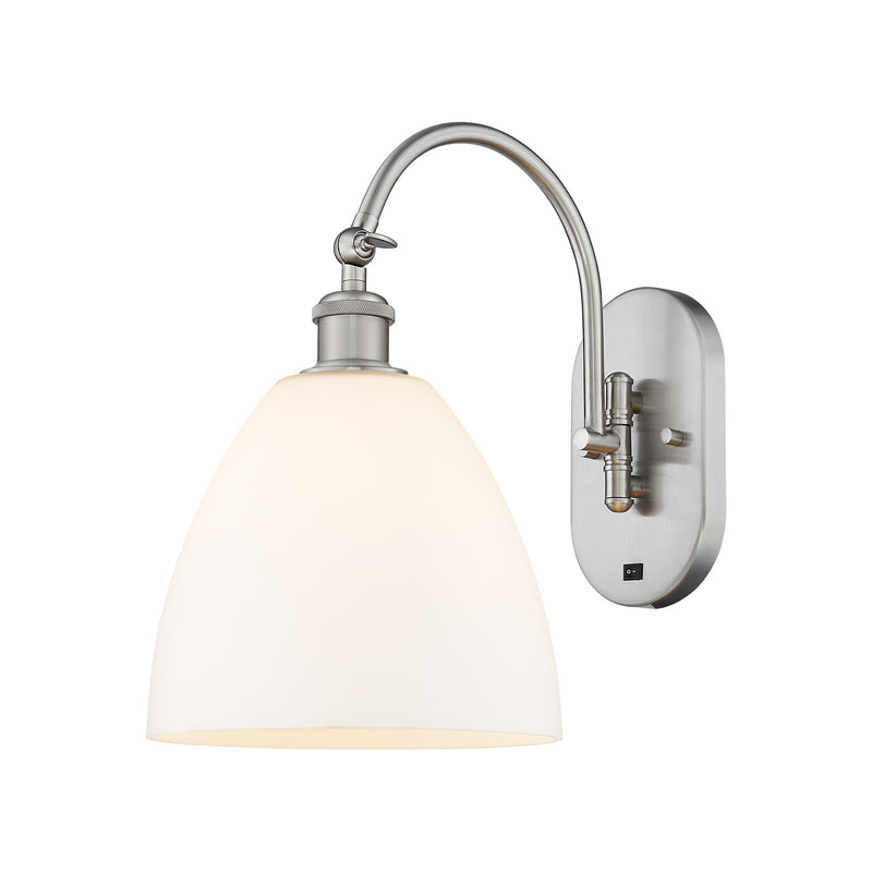 Innovations Bristol 9in 1-Light Wall Sconce | Industrial Brushed Satin Nickel and Matte White Glass | Hallway & Bedroom Accent | Model 918-1W-SN-GBD-91