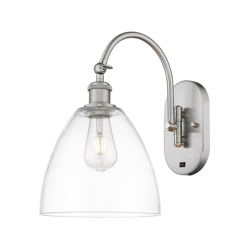 Innovations Bristol 9in 1-Light Wall Sconce | Industrial Brushed Satin Nickel Steel and Clear Glass | Bedroom & Hallway Accent | Model 918-1W-SN-GBD-92