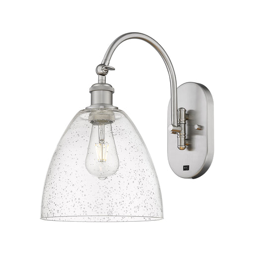 Innovations Bristol 9in 1-Light Wall Sconce | Industrial Brushed Satin Nickel Steel and Seedy Glass | Bedroom & Hallway Accent | Model 918-1W-SN-GBD-94