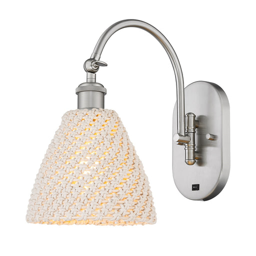 Innovations Bristol Natural 7.5in 1-Light Wall Sconce | Industrial Brushed Satin Nickel and Natural Fiber Shade | Hallway & | Model 918-1W-SN-NBD-75-NAT