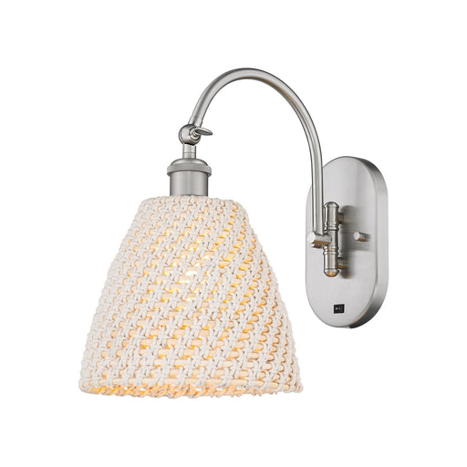 Innovations Bristol Natural 9in 1-Light Wall Sconce | Industrial Brushed Satin Nickel and Natural Fiber Shade | Hallway & | Model 918-1W-SN-NBD-9-NAT