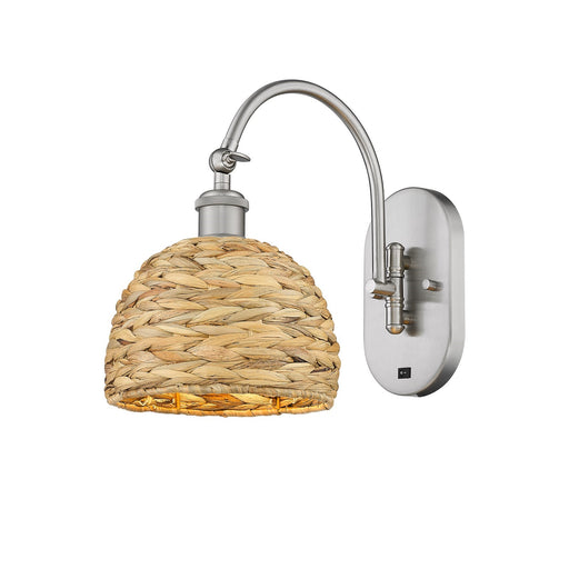 Innovations Woven Rattan 8in 1-Light Wall Sconce | Industrial Brushed Satin Nickel and Natural Fiber Shade | Hallway & | Model 918-1W-SN-RBD-8-NAT