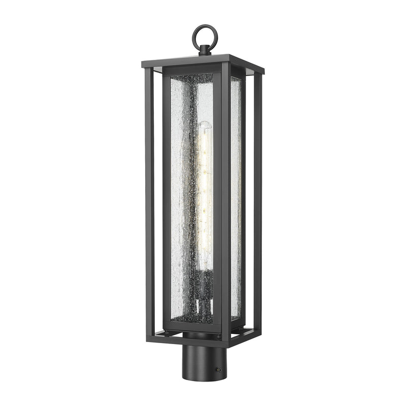 Innovations Ashland 7in 1-Light Post Lantern | Contemporary Matte Black and Seedy Glass | Driveway & Garden Path | Model 9950-1PLT-BK-25-SDY