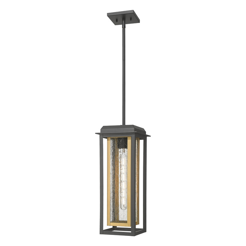 Innovations Mansfield 19in 1-Light Pendant | Contemporary Matte Black Aluminum and Seedy Glass with Brass Accent | Covered | Model 9951-1H-BK-19-CG-BR-SDY