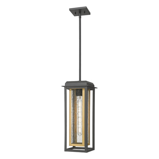 Innovations Mansfield 19in 1-Light Pendant | Contemporary Matte Black Aluminum and Seedy Glass with Brass Accent | Covered | Model 9951-1H-BK-19-CG-BR-SDY