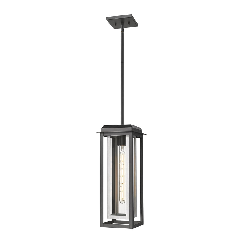 Innovations Mansfield 19in 1-Light Pendant | Industrial Matte Black Aluminum and Silver Inner Cage Clear Glass | Covered | Model 9951-1H-BK-19-CG-SV-CL