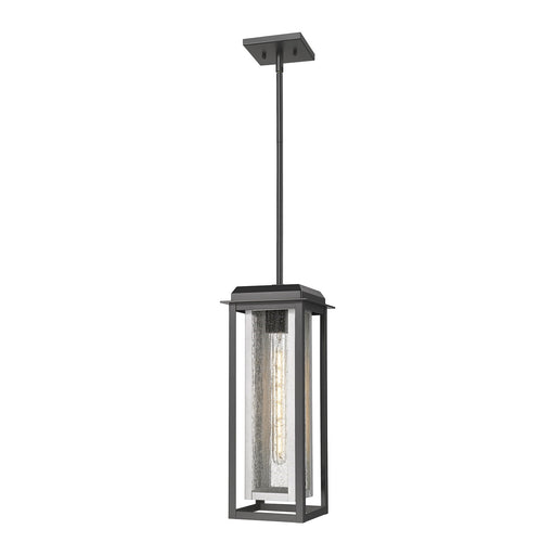 Innovations Mansfield 19in 1-Light Pendant | Industrial Matte Black Aluminum and Silver Inner Cage Seedy Glass | Covered | Model 9951-1H-BK-19-CG-SV-SDY