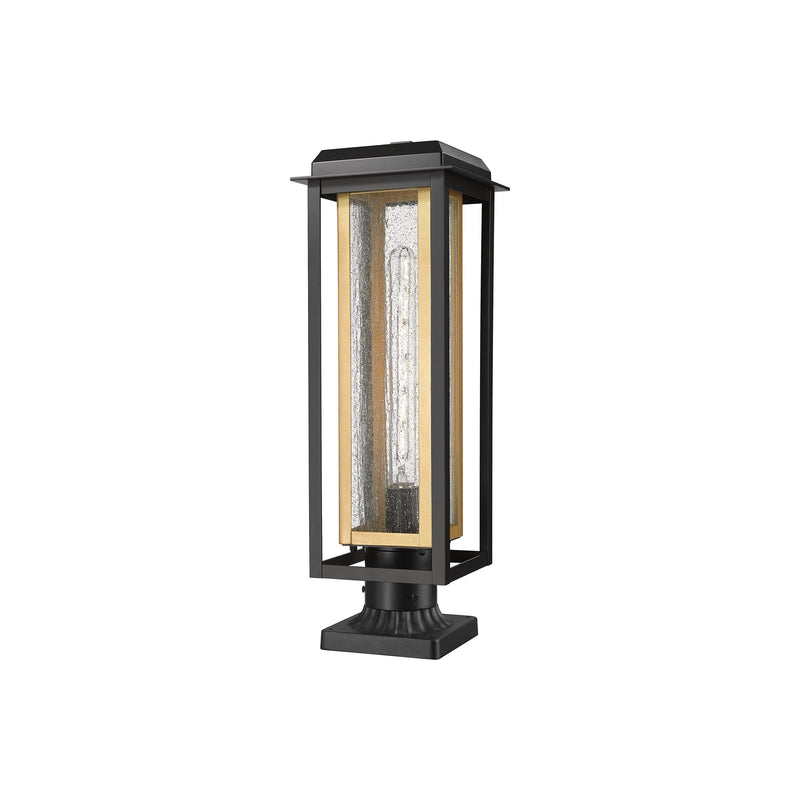 Innovations Mansfield 20in 1-Light Post Light | Contemporary Matte Black Aluminum and Brass Inner Cage with Seedy Glass | Model 9951-1PLT-BK-20-CG-BR-SDY