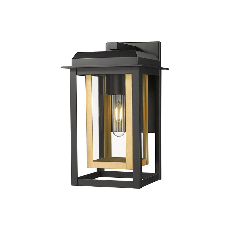 Innovations Mansfield 13in 1-Light Wall Sconce | Contemporary Matte Black Aluminum and Brass Inner Cage with Clear Glass | Model 9951-1W-BK-13-CG-BR-CL