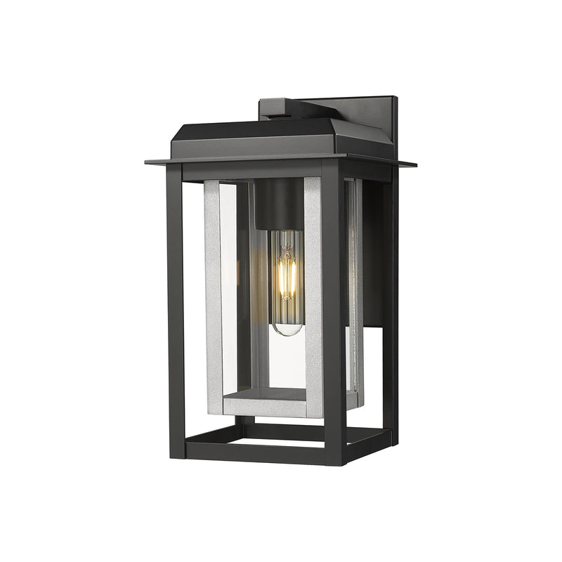 Innovations Mansfield 13in 1-Light Outdoor Wall Sconce | Industrial Matte Black Aluminum and Silver Inner Cage with Clear | Model 9951-1W-BK-13-CG-SV-CL