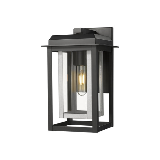 Innovations Mansfield 13in 1-Light Outdoor Wall Sconce | Industrial Matte Black Aluminum and Silver Inner Cage with Clear | Model 9951-1W-BK-13-CG-SV-CL