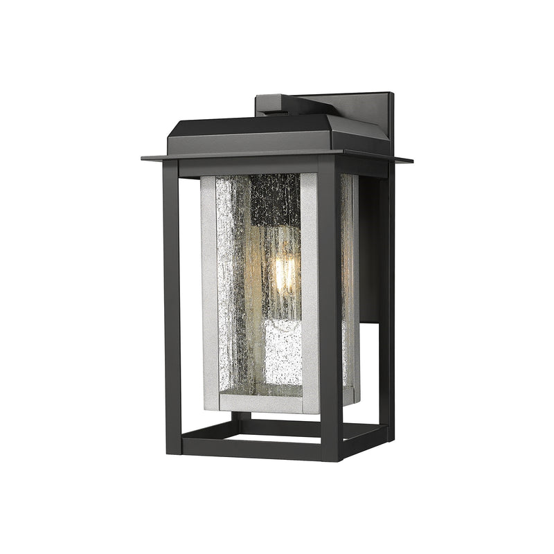 Innovations Mansfield 13in 1-Light Wall Sconce | Contemporary Matte Black Aluminum and Silver Inner Cage with Seedy Glass | Model 9951-1W-BK-13-CG-SV-SDY