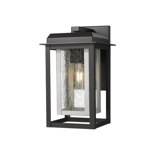 Innovations Mansfield 13in 1-Light Wall Sconce | Contemporary Matte Black Aluminum and Silver Inner Cage with Seedy Glass | Model 9951-1W-BK-13-CG-SV-SDY