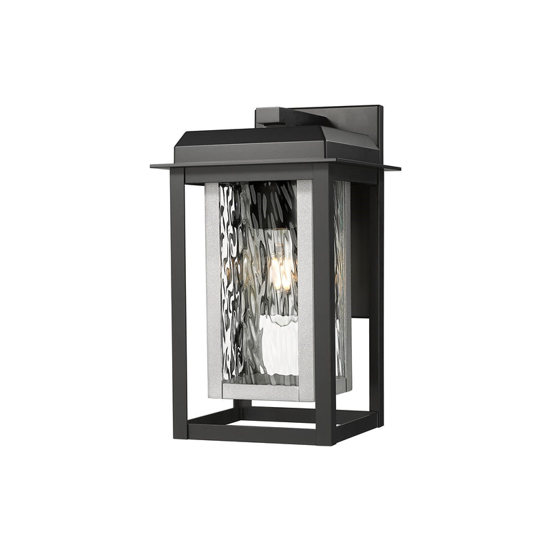 Innovations Mansfield 13in 1-Light Wall Sconce | Contemporary Matte Black Aluminum and Silver Inner Cage with Water Glass | Model 9951-1W-BK-13-CG-SV-WG