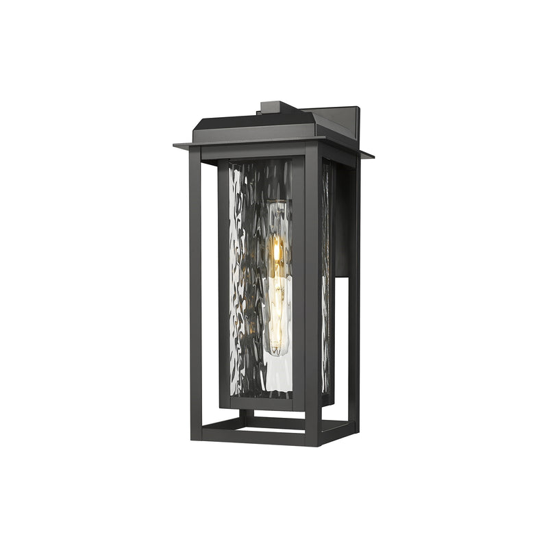 Innovations Mansfield 1-Light 7.5in Outdoor Wall Sconce | Contemporary Matte Black Aluminum and Water Glass | Covered Patio | Model 9951-1W-BK-16-CG-BK-WG
