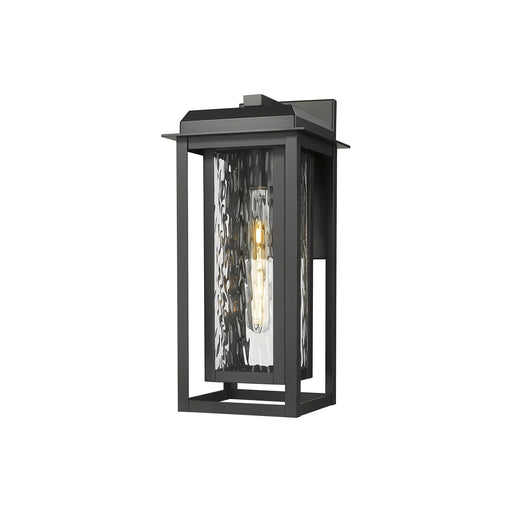Innovations Mansfield 1-Light 7.5in Outdoor Wall Sconce | Contemporary Matte Black Aluminum and Water Glass | Covered Patio | Model 9951-1W-BK-16-CG-BK-WG