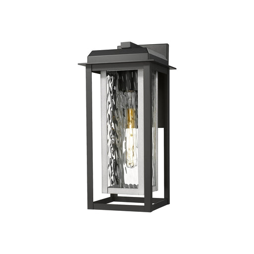 Innovations Mansfield 16.5in 1-Light Wall Sconce | Contemporary Matte Black Aluminum and Silver Inner Water Glass | Covered | Model 9951-1W-BK-16-CG-SV-WG