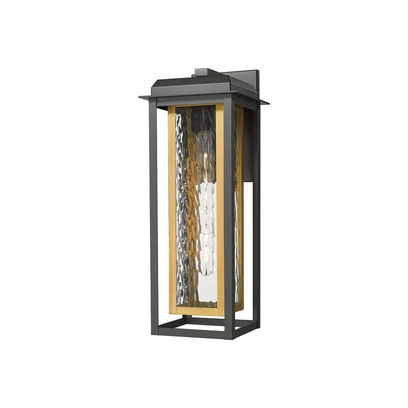 Innovations Mansfield 20in 1-Light Wall Sconce | Contemporary Matte Black Aluminum and Brass Inner Cage Water Glass | Model 9951-1W-BK-20-CG-BR-WG