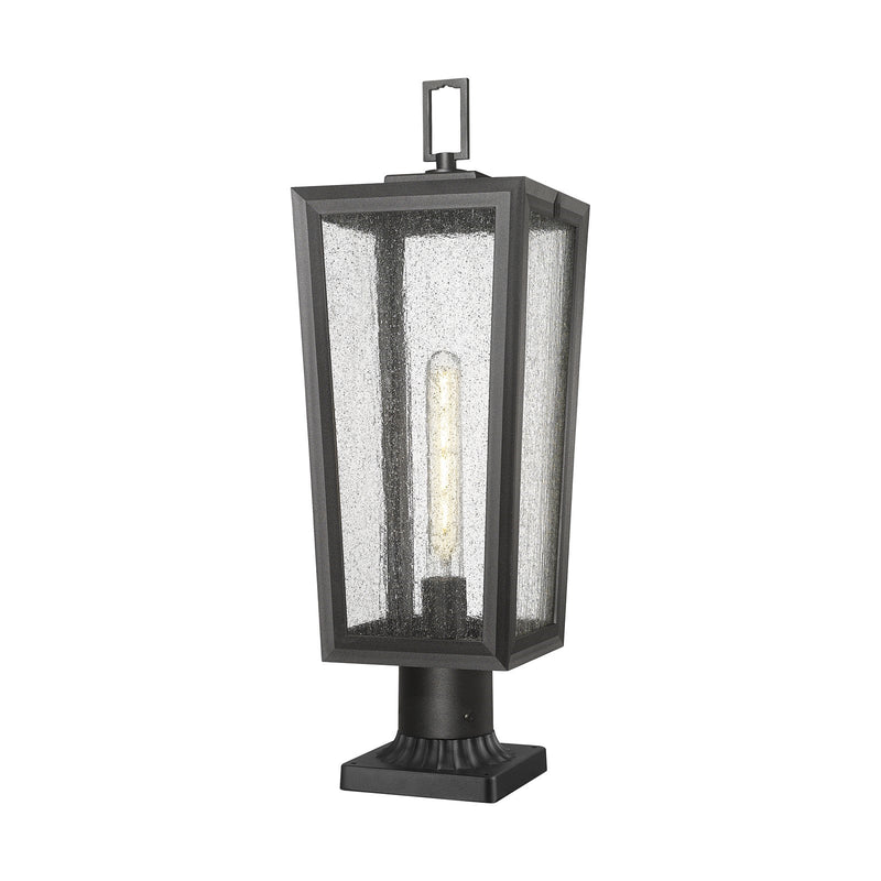 Innovations Madison 8in 1-Light Post Lantern | Coastal Matte Black Aluminum and Seedy Glass | Outdoor Entryway & Walkway | Model 9952-1PLT-BK-23-SDY