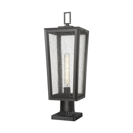 Innovations Madison 8in 1-Light Post Lantern | Coastal Matte Black Aluminum and Seedy Glass | Outdoor Entryway & Walkway | Model 9952-1PLT-BK-23-SDY