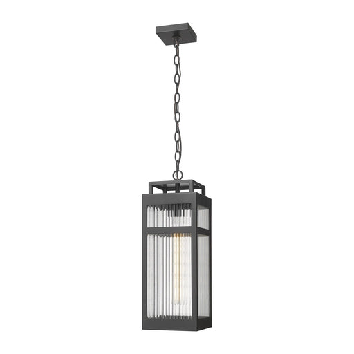 Innovations Ridgeway 7in 1-Light Pendant | Contemporary Matte Black Aluminum and Striped Clear Glass | Covered Patios & | Model 9953-1H-BK-20-SCL