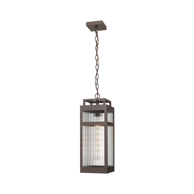 Innovations Ridgeway 7in 1-Light Pendant | Contemporary Bronze Aluminum and Striped Clear Glass | Covered Patios & Entryways | Model 9953-1H-BZ-20-SCL