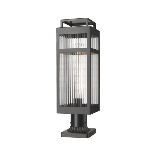 Innovations Ridgeway 7in 1-Light Post Lantern | Matte Black Aluminum and Striped Clear Glass | Pathway & Garden | Model 9953-1PLT-BK-20-SCL