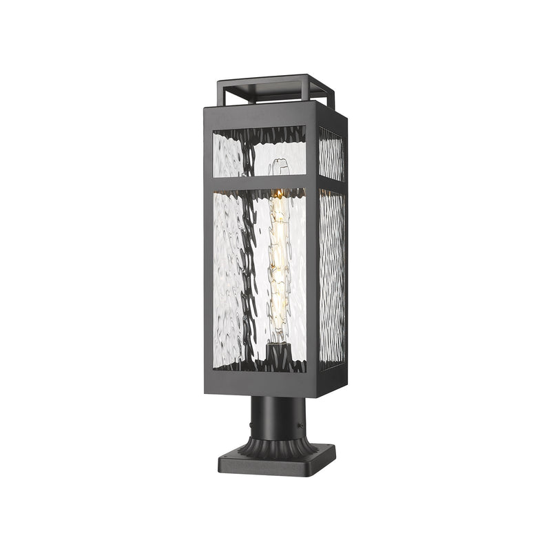 Innovations Ridgeway 7in 1-Light Post Lantern | Contemporary Matte Black Aluminum and Water Glass | Outdoor Pathway & Entryway | Model 9953-1PLT-BK-20-WG