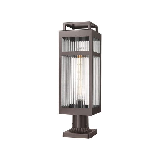 Innovations Ridgeway 7in 1-Light Post Lantern | Contemporary Bronze Aluminum and Striped Clear Glass | Outdoor Pathway & | Model 9953-1PLT-BZ-20-SCL